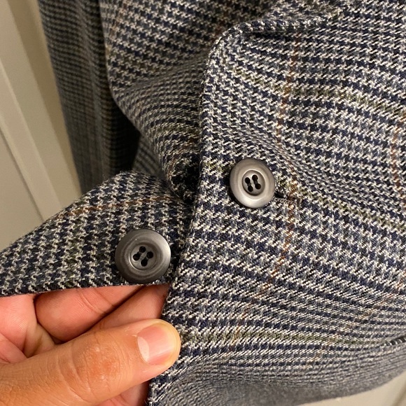 Mens Small Houndstooth Print Blazer/Sports Coat Navy Blue, Gray, Brown and Green - Picture 4 of 9